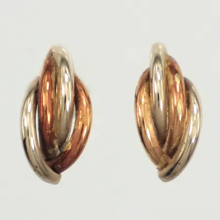 Ett par örhängen, trefärgade, längd 10mnm, bredd 5mm, 14K Vikt: 0,8 g