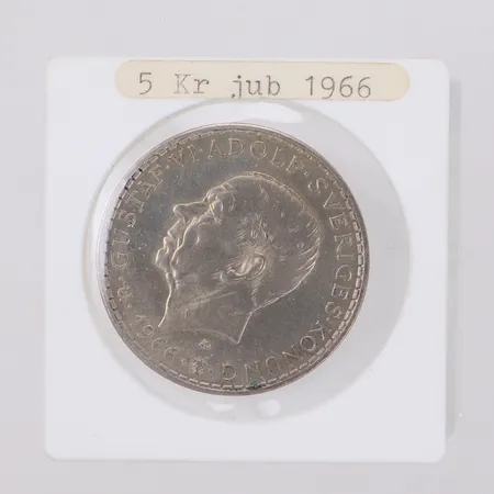 Mynt Ø34mm, 5kr, år 1966, Till minne av tvåkammarriksdagens tillkomst, silver 400/1000