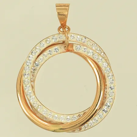 Hänge med vita stenar i häftmassa, längd 23mm inkl ögla, bredd 19mm, 18K, 0,7g brutto 