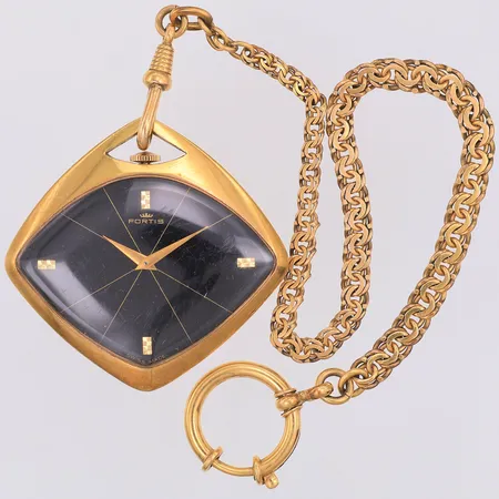 Fickur Fortis, 45mm, manuell, gulddoublé, klockkedja, Bismarck, 26cm, gulddoublé