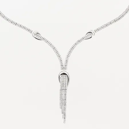 Collier, vitguld, halvstelt, vita stenar, ca 40,5cm, bredd 3-58mm, 18K.  Vikt: 20,6 g