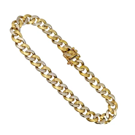 Armband Pansar, 18K guld, tvåfärgad modell, svensk kontrollstämpel, längd 19,5 cm, bredd 7 mm, tjocklek 2,3 mm, fint skick Vikt: 28,7 g
