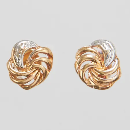 Ett par örhängen, tvåfärgad, Ø 7,5-8mm, omaka snurrebussar, 18K Vikt: 1,1 g