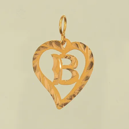 Hänge, hjärta med "B", längd 29mm inkl ögla, bredd 19mm, 14K, 1,1g Vikt: 1,1 g