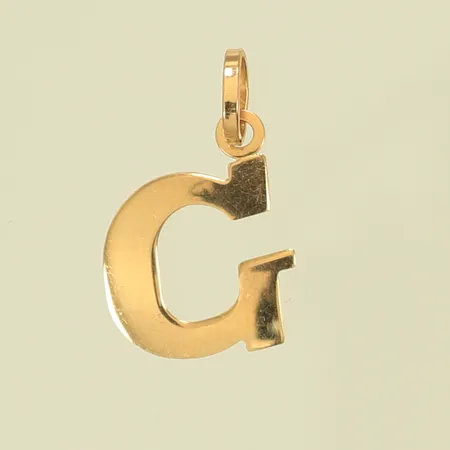 Hänge, "G", längd 17mm inkl ögla, bredd 11mm, repig, 18K, 0,3g Vikt: 0,3 g