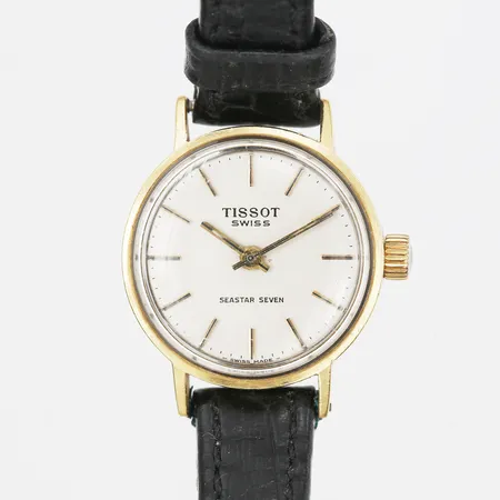 Damur Tissot Seastar Seven 18K, manuell, 22mm, läderarmband, gravyr För nit och redlighet i rikets tjänst, bucklor och repor på boett och plexiglas, skadad urtavla, inga tillbehör.