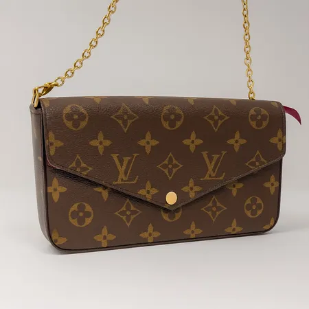 Väska Louis Vuitton Pochette Félicie, monogram canvas, 21x12x3cm, beslag i gulmetall, märkt Louis Vuitton Paris, Made in France, avtagbar kedja i guldfärgad metall, uttagbar innerpochette, dustbag, box med klotter från kritor. Vikt: 0 g