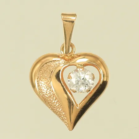 Hänge, hjärta med vit sten, längd 18mm inkl ögla, bredd 12mm, 18K, 0,5g Vikt: 0,5 g