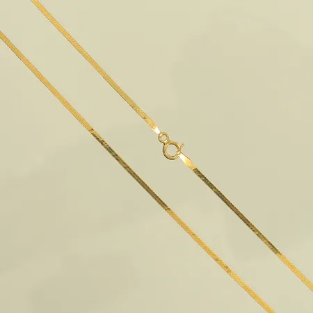 Halscollier platt pansar, 45cm, bredd 1,4mm, bucklig, 14K  Vikt: 1,8 g