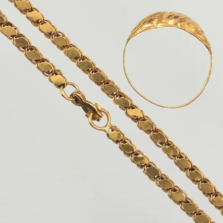Kedja, ring, skadat, 21K Vikt: 17,2 g