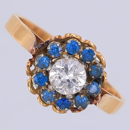 Ring, vita & blå stenar, stl 16½, importstämpel, 18K Vikt: 3,2 g