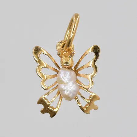 Hänge fjäril med biwapärla, stl 15x10mm, 18K Vikt: 0,6 g