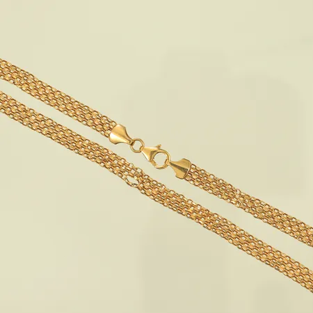 Halsband X-länk 44 cm, bredd 5,5 mm, ojämnt och trasig på flera ställen, 21K Vikt: 7,1 g