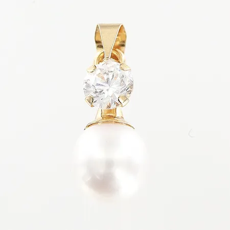 Hänge 15x6mm,  vit sten, odlad sötvattenspärla, GHA, 18K Vikt: 0,6 g