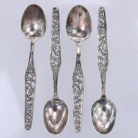 4 Kaffeskedar, modell rosenranka, 11,5cm, GAB år 1969-72, 830/1000 silver Vikt: 48,9 g