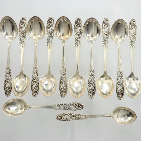 Tolv kaffeskedar, längd 11,5cm, Norge, 830/1000 silver Vikt: 128,3 g