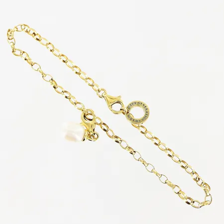 Armband Thomas Sabo, ärtlänk, 19cm, bredd 2,5mm, karbinhakehänge med odlad sötvattenspärla, 20x6mmm, förgyllt, silver 925/1000. Vikt: 3,2 g