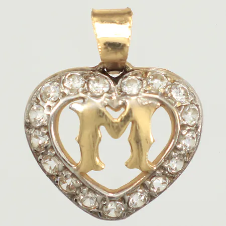 Hänge hjärta M med vita stenar, längd 20mm inklusive ögla, bredd 16,5mm, 14K  Vikt: 1,7 g