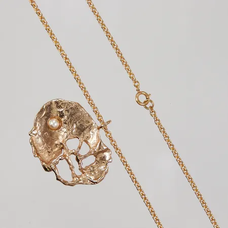 Mässingssmycke Perring Oy Finland, Kedja Ankar 61cm, bredd 3mm, Hänge med pärla mått ca 35x45mm, 19,6g