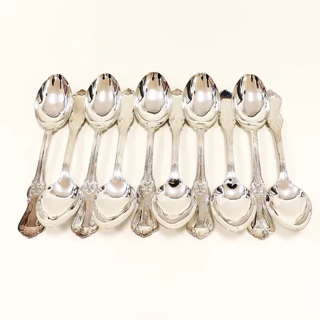 10 dessertskedar Olga, 159mm, olika tillverkare, etui med plats för 12 skedar, silver 830/1000. Vikt: 364,4 g