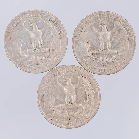 3 Mynt Amerika, quarter dollars, 900/1000 silver Vikt: 18,6 g