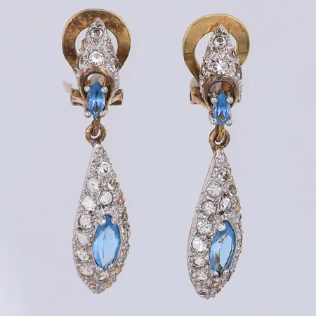 Ett par örhängen, vita & blå stenar, 40mm, 14K Vikt: 6,5 g