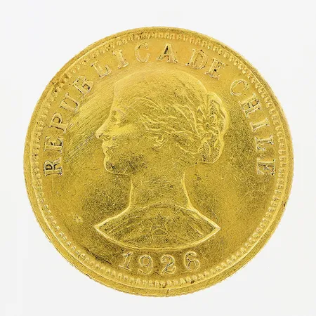 Mynt, Republica de Chile, 1926, Ø25mm, 21K Vikt: 10,2 g