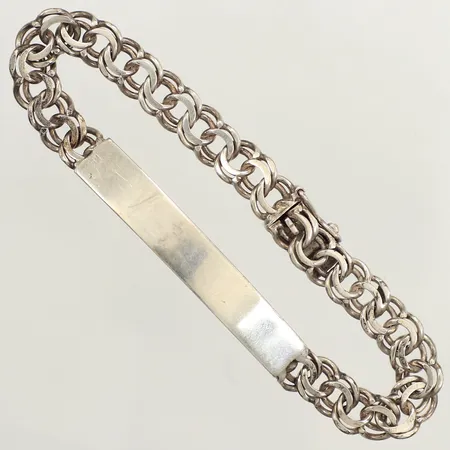 Armband Bismarck med gravyrbricka, längd 18cm, bredd 7,5mm, ograverad, repig, 830/1000 silver Vikt: 13,1 g