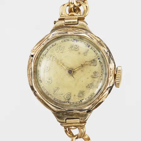 Damur, 14K guld, manuell, skador, Ø22mm, med armlänk, Bismarck, 7+7cm, 18K guld, bruttovikt 16,2g Vikt: 0 g