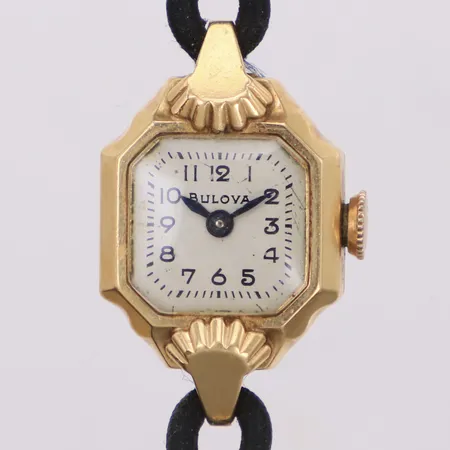 Damur, Bulova, bredd16,7mm 893363, går ej, 14K, flätat tygband