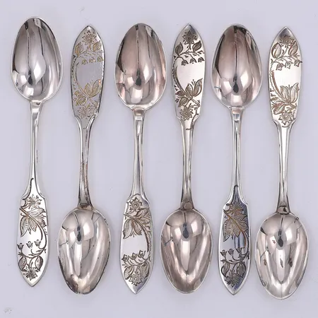 6 Kaffeskedar, modell Tornedal, 12cm, Haparanda år 1964-89, 830/1000 silver, etui Vikt: 77 g