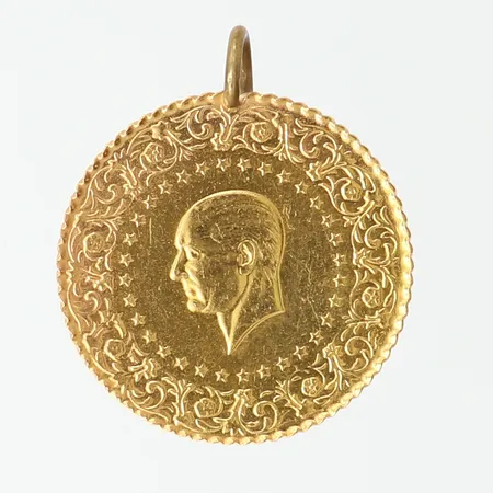 Hänge mynt, Ataturk, 2013, Ø17,5mm, ögla i metall, 22K.  Vikt: 1,8 g