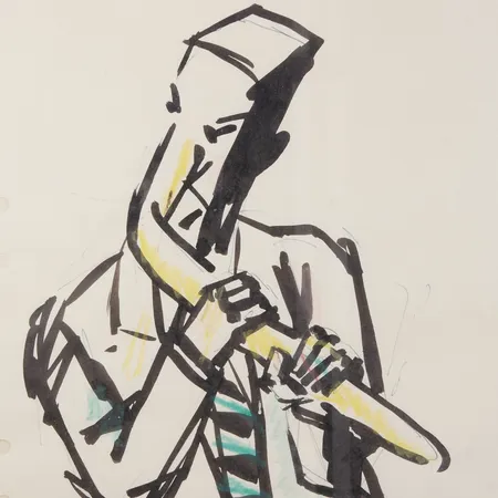 Tavla teckning, Tommy Östmar, blandteknik, motivet ca 28x20cm, yttermått 52x37cm Skickas med postpaket.