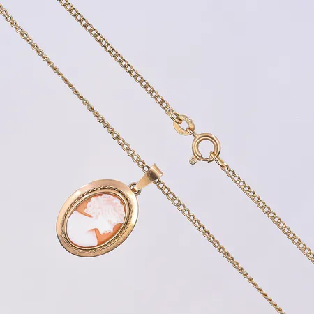 Kedja Pansar med hänge Camé, längd på kedja 47,5 cm och bredd 2 mm, längd på hänget 25 mm och bredd 14 mm, 18K. Vikt: 6 g