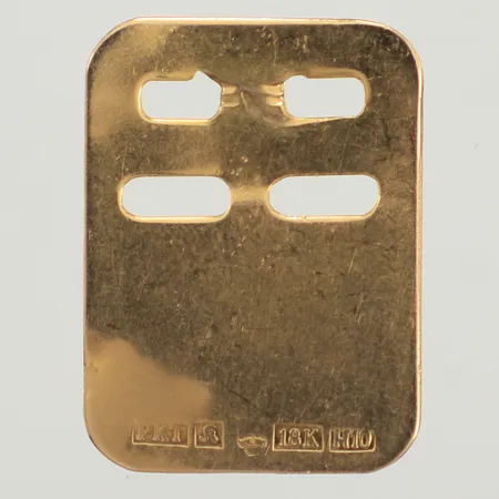 Hänge ID-bricka, längd 23mm, bredd 17mm, bucklig, gravyr, 18K  Vikt: 1,5 g