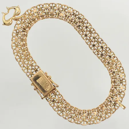 Armband X-länk, längd 21cm, bredd 9,4mm, berlock delfin, 18K Vikt: 19,3 g