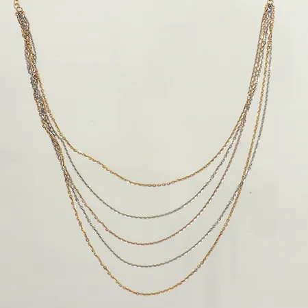Collier flerradigt, längd 43-45,5cm, bredd 1,4mm vardera, tvåfärgad, 18K  Vikt: 9,9 g