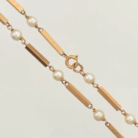 Collier stavar med odlade pärlor, längd 41cm, bredd 2-4mm, 18K Vikt: 8,8 g