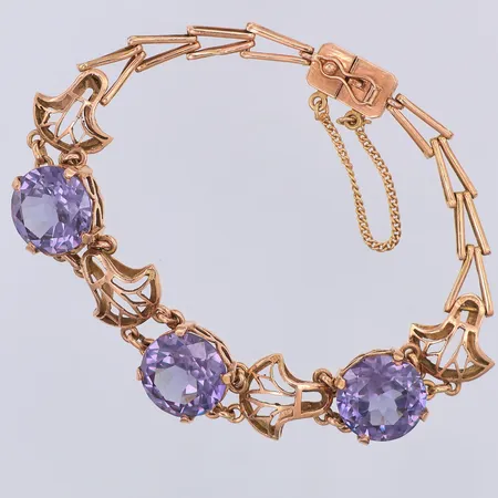 Armband, tre syntetiska safirer, ca 17cm, bredd 5-12mm, 14K Vikt: 13,6 g