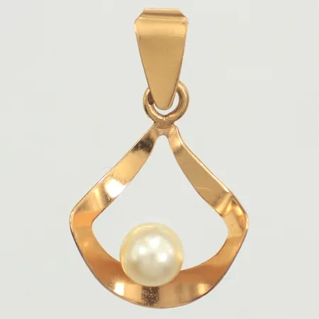 Hänge med pärla, längd 24mm inklusive ögla, bredd 14mm, 18K Vikt: 0,9 g