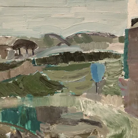Tavla Ragnar Hult, (1916-1986) olja på duk, motiv dalslandskt landskap, signerad, daterad 1961, slak i duken, färgbortfall, Skickas med postpaket.