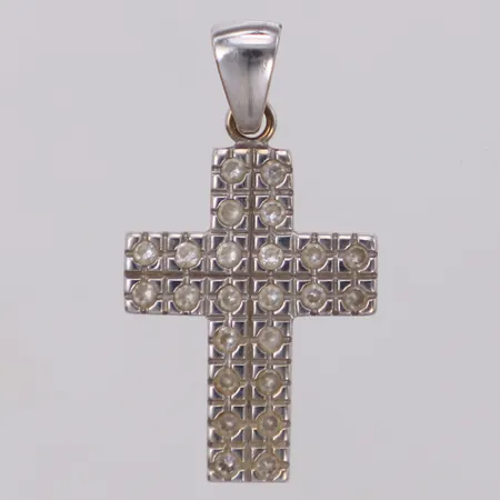 Hänge, kors med vita stenar,  längd 32,3mm, bredd 16,9mm, vitguld, 18K Vikt: 3,7 g