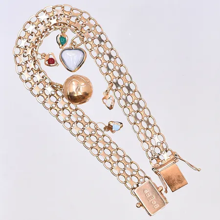 Armband X-länk med berlocker, längd 18 cm, bredd 9 mm, 18K. Vikt: 15,3 g