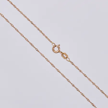 Kedja Singapore, längd: ca 43,5cm, bredd: ca 1mm, GHA, 18K  Vikt: 1,2 g