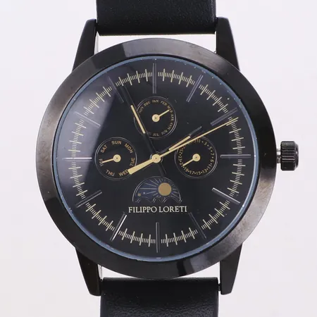Armbandsur Filippo Loreti, Venice, Ø40mm, stål, quartz, månad/dag/ datum/månfas, nr 174/500, svart originalband i läder,  inga övriga tillbehör