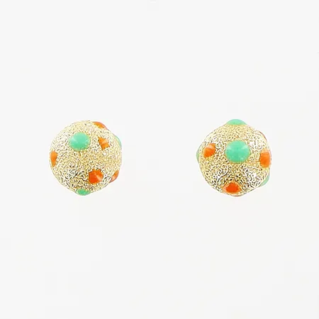 Ett par örhängen, emalj, Ø4mm, en stopp saknas, 18K Vikt: 0,6 g