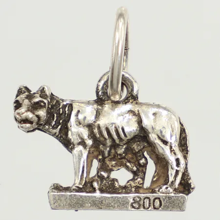 Hänge, Romulus och Remus, längd 18mm inklusive ögla, bredd 14,5mm, 800/1000 silver  Vikt: 2,3 g