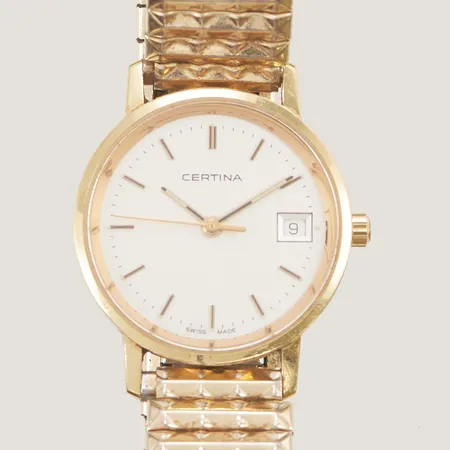 Damur Cartina quartz, går ej, graverad, 18K Ø24mm, med flexiband Vikt: 0 g