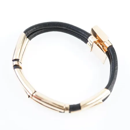 Armband läder m 14k detaljer, 21,5cm, bredd 11mm, 14k, bruttovikt 28gr Vikt: 28 g