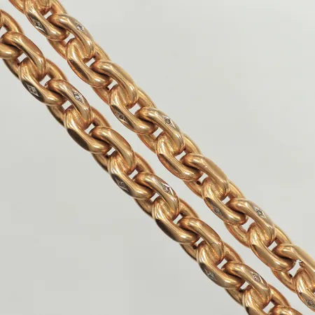 Kedja Ankar med diamanter ca 90x 0,01ct, längd ca 63cm, bredd 9mm, inget lås, diamant saknas, två borrhål, 18K Vikt: 293,9 g